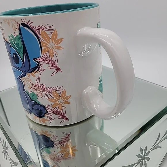 Disney Lilo & Stitch Tropical 20oz Ceramic Mug Large Floral White Teal Inside - Picture 4 of 12
